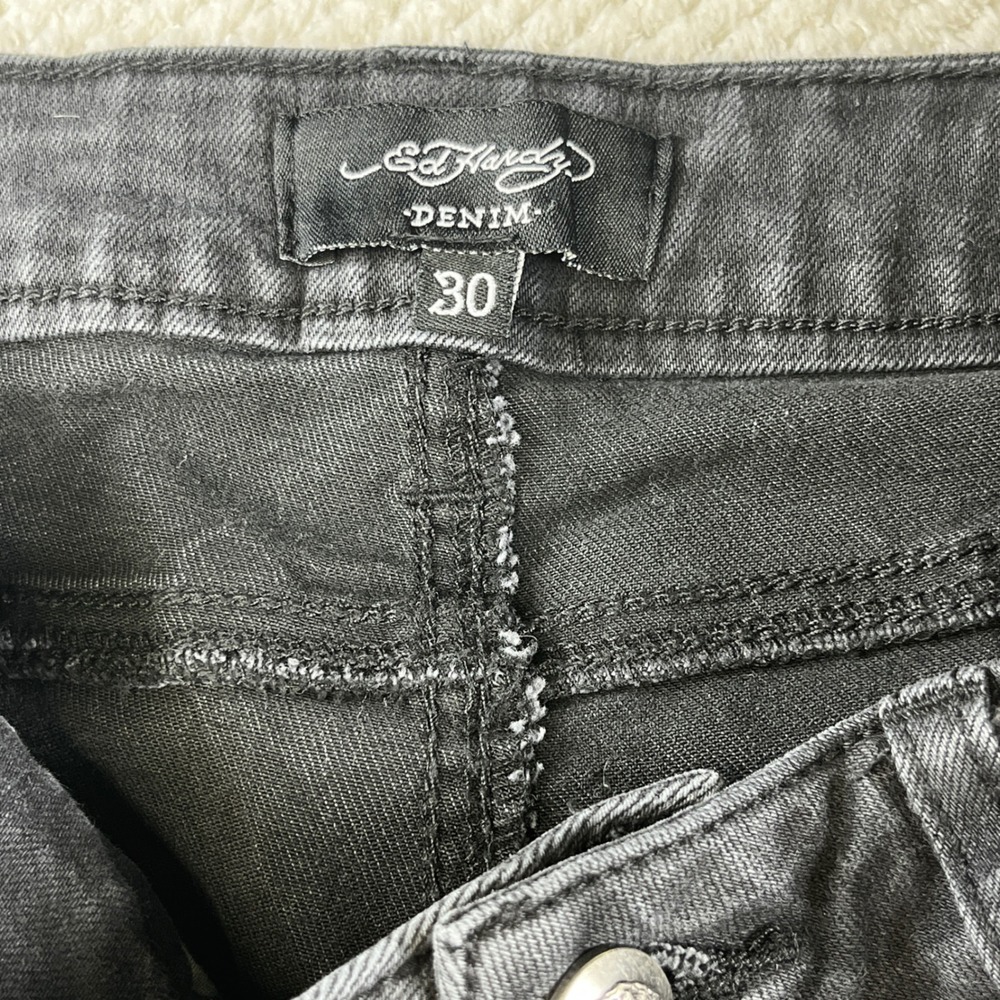 Ed Hardy Tiger Embroidered Flared Jeans Black Denim Y2K WEHD8400-1 Mens 30 - Picture 7 of 9